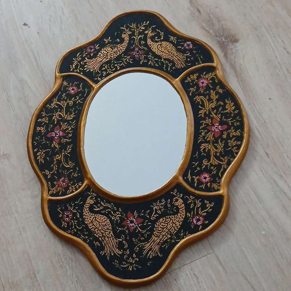 Hand Crafted Black and Gold Ornate Mirror